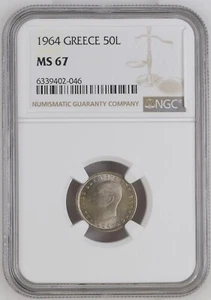 1964 Greece 50 Lepta King Paul I KM# 80 NGC MS-67 - Picture 1 of 3