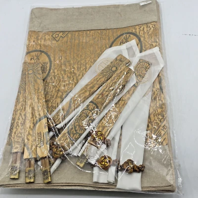 Asian Placemats Chopsticks & Napkin Set Shiny Gold Table Setting For 6 New 15x11 - Image 1 of 4