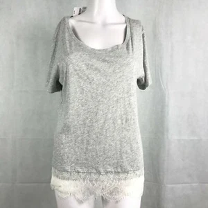 Neu mit Etikett J. Crew-Shirt Damen Gr. M grau Baumwolle Strick Spitzenbesatz Tunika T-Shirt $ 45 - Bild 1 von 10