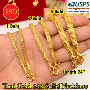 Cf10 Thai Gold 24k Solid Necklace Yellow Chain Pendant 24" Weight 1-5 Baht - Picture 1 of 7