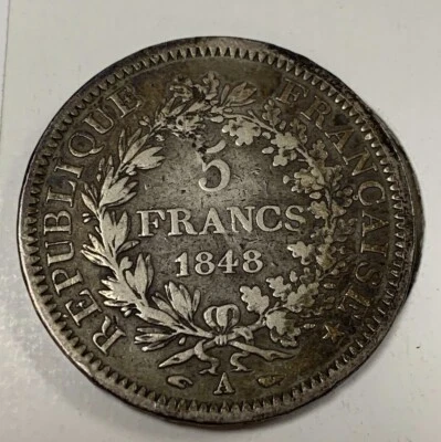 Prata 1848 5 francos - Imagem 1 de 2