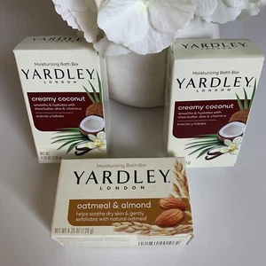 Moisturizing Bath Bar Yardley London Soap 2 Creamy Coconut & 1 Oatmeal & Almond - Picture 1 of 12