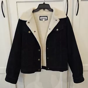 Marvin Richards Women's (Medium) Black Corduroy Sherpa lined Snap-Up Jacket EUC - Picture 1 of 16