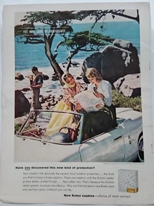 1950s Kotex Sanitary Napkins women's white convertible sports car vintage ad - Picture 1 of 1