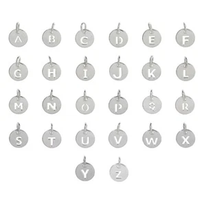 925 Sterling Silver Pendant Charm Alphabet Initial Round Disc Letter A - Z - Picture 1 of 24