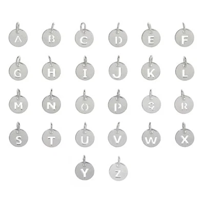 925 Sterling Silver Pendant Charm Alphabet Initial Round Disc Letter A - Z - Image 1 of 4