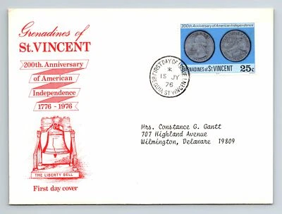 St Vincent & the Grenadines 1976 FDC - 200 Anniv of American Indpndence - F12911 - Image 1 of 2