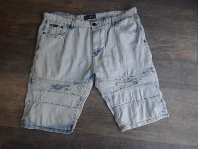 Pantalones Cortos Phat Farm Para Hombre Talla 38 Blanco Azul Mezcla Desvanecida M Lavado Sueltos Triturados A15 Foto 1 de 4
