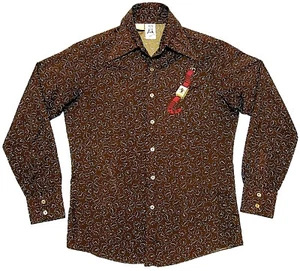 VINTAGE 70s "KENNINGTON" MICKEY MOUSE TIME THEME FUNKY POLY DISCO SHIRT. M - Picture 1 of 6