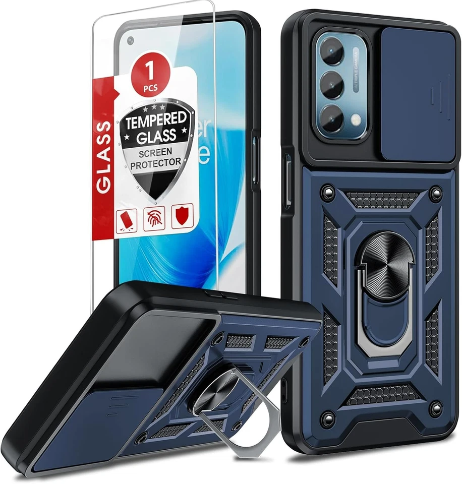 Capa de câmera deslizante resistente à prova de choque + temperada para OnePlus Nord N200 (azul) - Imagem 1 de 1