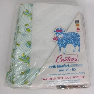 Manta térmica vintage Carter's para cuna de bebé acrílico satinado estampado animal ribete blanco Foto 1 de 4