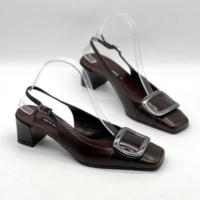 BRUNO MAGLI Puntera Cuadrada Zapatos de salón para mujer 8,5 Cuero Marrón Tacón Bloque Retro Foto 1 de 4