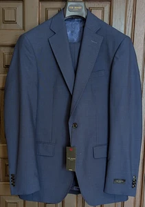 TED BAKER Jay 100% Wolle Blau Micro Check Anzug, Größe 38 R Neu ohne Etikett - Bild 1 von 7
