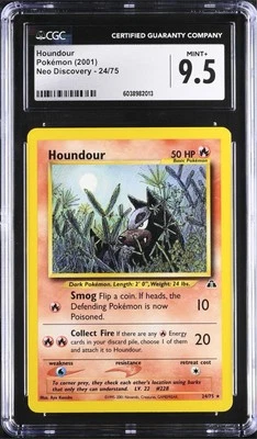 CGC 9.5 MINT + Houndour 24/75 Neo Discovery Rare Vintage WOTC 2001 Pokémon Card - Image 1 of 2