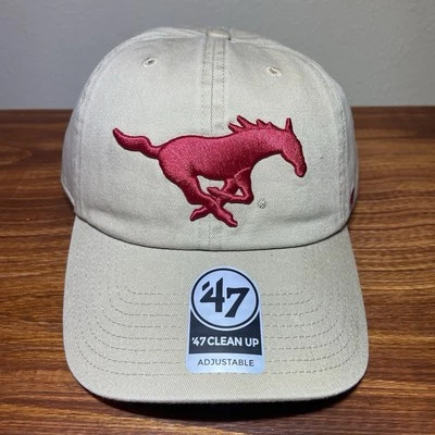 ‘47 Brand SMU Mustangs Clean Up Adjustable Dad Hat Khaki Red Cap NEW - Image 1 of 4