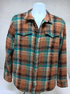 PrAna Men Wool Blend Green Brown Large Warm Shirt Shacket Button Zip Closure VTG - Picture 1 of 14