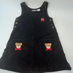 Vintage In Design Denim Jumper Dress Teddy Bear Pockets Sleeveless Black Size 5 - Picture 1 of 9