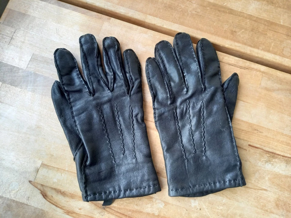 Guantes de cuero negros para hombre cálidos forrados de lana talla mediana buen estado Foto 1 de 4
