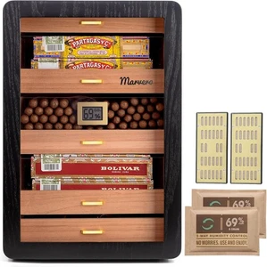 Humidor per Sigari, Humidor in Legno di Cedro con Igrometro Digitale, Cassetti, Umidificatori - Foto 1 di 7
