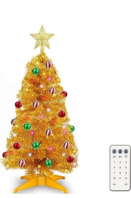 3 FT Small Artificial Gold Christmas Tree with 50 Warm White & Multicolor Lights - Image 1 of 4