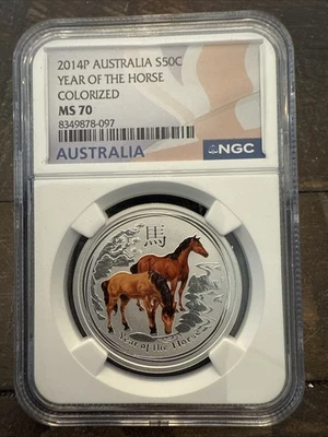 2014 P Australia Year Of The Horse 1/2 Oz .999 Silver NGC MS70 #189 - Image 1 of 4