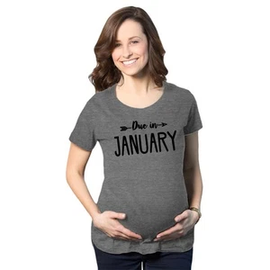 Camisetas divertidas de maternidad vencidas en enero Camisas embarazadas Anuncian mes de embarazo - Imagen 1 de 35