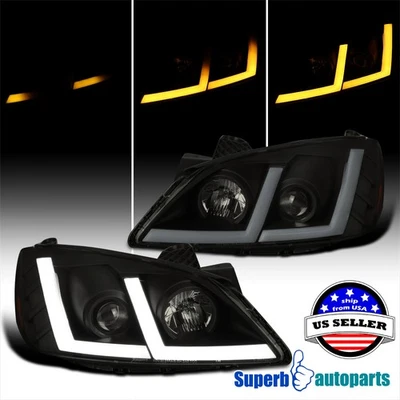 For 05-10 Pontiac G6 Black Smoke Projector Headlights+Switchback+LED Sequential - Image 1 of 4