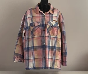 Simply Southern Damen XL rosa/grau kariert Shacket Hemdjacke Chore Bart Mantel - Bild 1 von 7