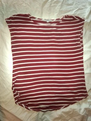 Camisa Sobre Verde Para Mujer XSmall Blanco Rojo Rayas Top Manga Corta Cuello Redondo Foto 1 de 3