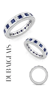 White gold finish Sapphire And created diamond Full Eternity ring size P in box - Picture 1 of 12
