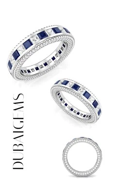 Anillo de Eternidad Completa con Acabado Oro Blanco Zafiro Y Diamante Creado Talla P en Caja Foto 1 de 4