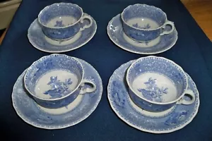 4 Sets Spode Blue and White Camilla Cups and Saucers Scalloped - Picture 1 of 5