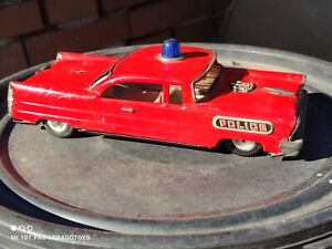 VINTAGE TIN TOY CAR LINCOLN POLICE MECHANICAL MADE IN GREEK GREECE 60's PARTS