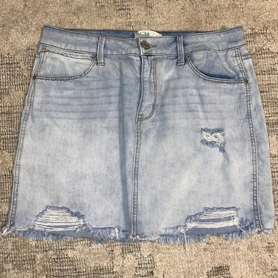 Falda vaquera ligera Mudd para mujer 15 bolsillo corte áspero envejecida juniors damas Foto 1 de 4