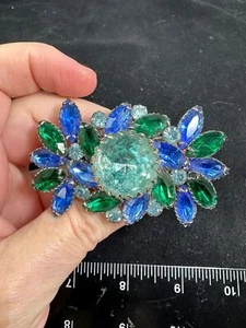 Flower Corsage Blue Green Rhinestone JULIANA Vintage Silver Brooch M-6588 - Picture 1 of 3