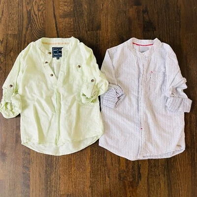 Lot of 2 Boys Size 5, 6, 7  Green, Blue & White Indian Short Kurta Fusion Shirt - Image 1 of 4