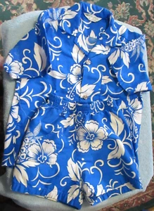 Vintage Hookano Shorts Set - Made in Hawaii - Size 6 Blue White Floral - Picture 1 of 10