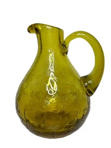 Vintage Blenko Crackle Glass Pitcher Olive Amber Green As Is - Picture 1 of 7