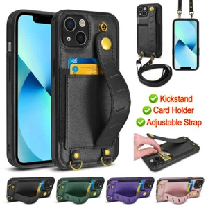 Custodia a tracolla per iPhone 13 Pro / 13 / 13 Pro Max portafoglio in pelle telefono - Foto 1 di 33