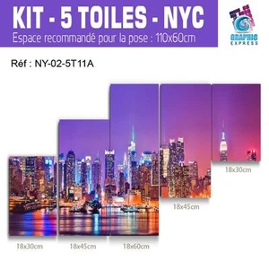 90x60cm- Kit 5 Pinturas Estampado Cuadro Tela Deco - Nueva YORK NY 02 - Bild 1 von 18