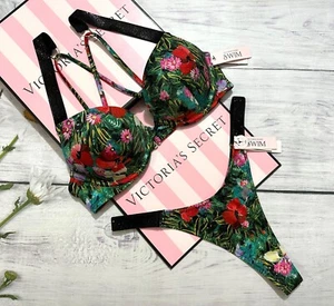 Juego de tanga tropical tropical con correa de brillo negra de natación de Victoria's Secret - Imagen 1 de 8