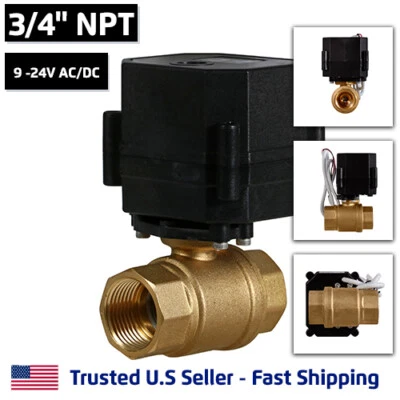 3/4" 9-24V AC/DC Motorized Electric Ball Valve 9 12 to 24 Volt Slow Close 2 Wire - Image 1 of 4