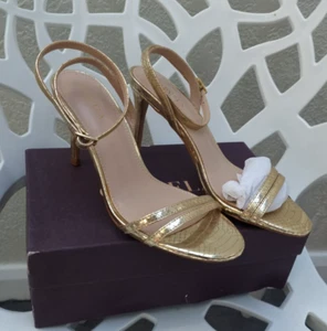 Carvela Kurt Geiger Gold Sandalen Gr. 5 38 High Heels Schlangenstreifen Party Schuhe - Bild 1 von 5