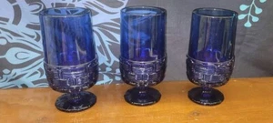 VINTAGE (3) LE Smith Glass Cobalt Blue Wicker Basket Tea Glasses Stemmed Tumbler - Picture 1 of 8
