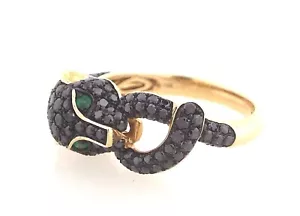 Effy - Panther mit Smaragdaugen - 14K Gelbgold mit schwarzen Diamanten - Gr. 7 ~#6414 - Bild 1 von 7