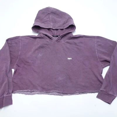 Obey Cropped Hoodie Women's XL Purple Long Sleeve Classic Fit Fleece Lined - Image 1 of 4