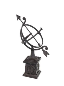 Sonnenuhr Kompass Zeitmesser mit Sockel aus Gusseisen brüniert H: 35 cm (9350) - Bild 1 von 3