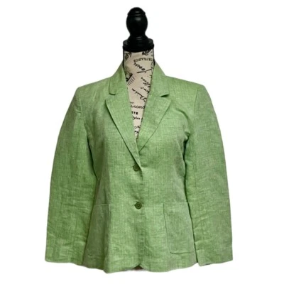 Chaqueta Blazer Chadwick’s Mujer Mezcla Lino Verde Blanco Espiga Clásica 4P Foto 1 de 4