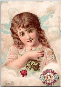 Sterling Stoves Girl in Clouds Sky Lindsley Oneida NY Victorian Trade Card - Bild 1 von 2