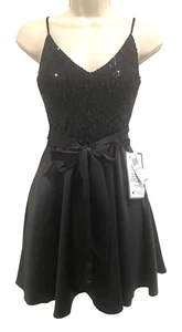 B. Darlin Women's Junior's Sz 1/2 XS Black Sequined Bodice A-Line Dress Prom - Picture 1 of 11